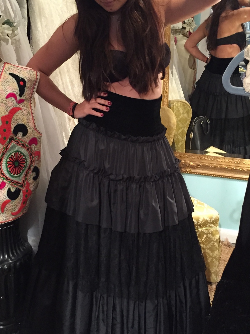 Black Tiered Ruffle Maxi Skirt - vintage petiecoat